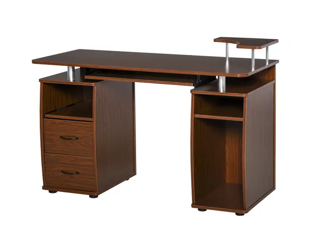 HOMCOM Masa de Birou Moderna cu Suport pentru Computer, Sertare, Polita Extensibila si Suport pentru Tastatura, 120x55x85 cm, Maro | Aosom Romania