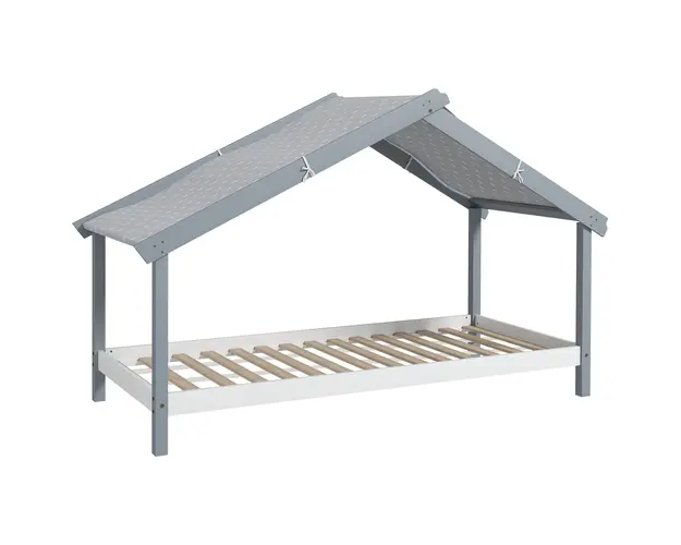 HOMCOM Pat Montessori pentru Copii in Forma de Casuta cu Acoperis Instelat, Pat cu 15 Sipci, 213x100x140 cm, Gri | Aosom Romania