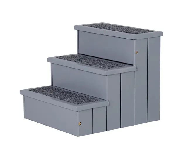 PawHut Scara Ajutor Caini 3 Trepte Antiderapante cu Depozitare, 40.5x44.5x38cm, Gri | Aosom Romania