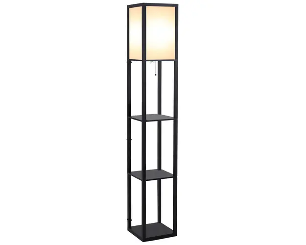 HOMCOM Lampa de podea cu rafturi pentru carti, Design Modern, 3 Nivele, Cablu Metalic, 26x26x160cm, Negru-Alb | Aosom Romania