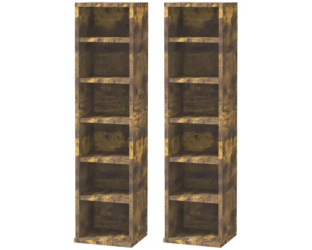HOMCOM Raft pentru CD-uri, 2 Bucati cu Cate 6 Rafturi cu Inaltime Reglabila, 21x22,5x88,5 cm, Maro Rustic | Aosom Romania