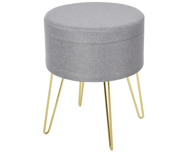 Puf de depozitare 2 in 1 HOMCOM, lemn si tesatura gri, metal cu finisaj auriu, 36x36x45cm | AOSOM RO