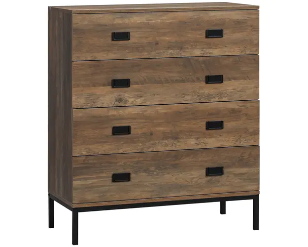 HOMCOM Comoda cu 4 Sertare si Cadru Metalic, pentru Dormitor si Sufragerie, Maro, Design Modern | Aosom Romania