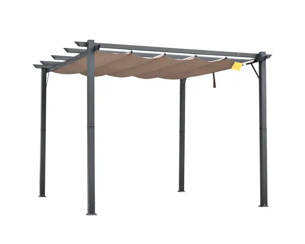 Outsunny Foisor Pergola de Gradina 3x3 m cu Acoperis Retractabil, Pergola din Aluminiu cu Acoperis Retractabil Anti UV, Gri | Aosom Romania
