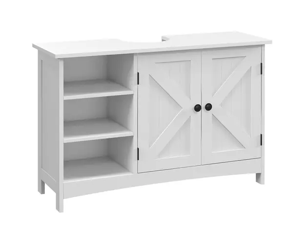 kleankin Dulap Rustic pentru Chiuveta din Baie, Dulap de Depozitare pentru sub Chiuveta cu Usi Duble si Rafturi, Alb