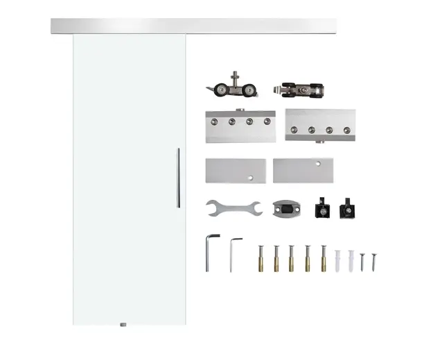 HOMCOM Usa Glisanta din Sticla Temperata Satinata, Kit Complet cu Sina si Maner, 90x205cm | Aosom Romania