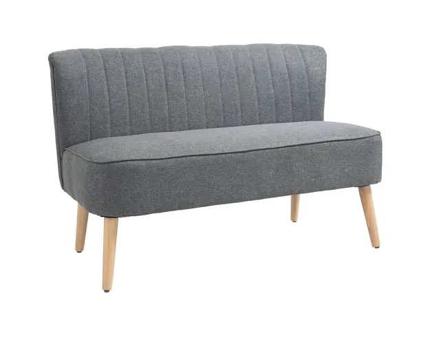 HOMCOM Canapea Moderna cu 2 Locuri din Material Textil Fara Brate, Structura si Picioare din Lemn, 117x56,5x77 cm, Gri | Aosom Romania
