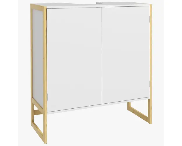 HOMCOM Dulap de Baie Sub Chiuveta, Dulap de Depozitare din Bambus, Unitate Toaleta de Baie cu 2 Usi, 70x33x79.5 cm, Alb | Aosom Romania