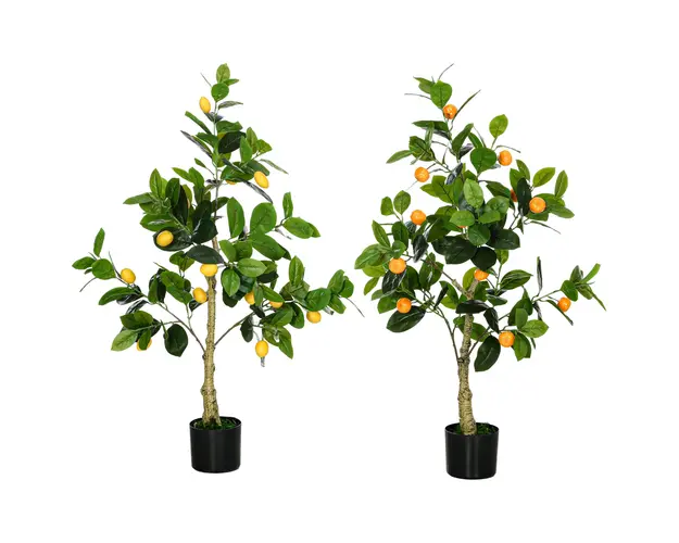 HOMCOM Set de 2 Plante Artificiale Decorative Lamai si Portocal In Ghiveci, Plante Artificiale pentru Decor Interior Exterior, 120cm | Aosom Romania