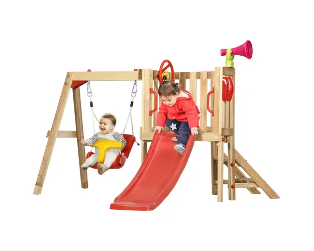 Outsunny Set de leagan si tobogan 4 in 1, Set de leagan pentru copii cu scaun de leagan, tobogan, volan, claxon | Aosom Romania