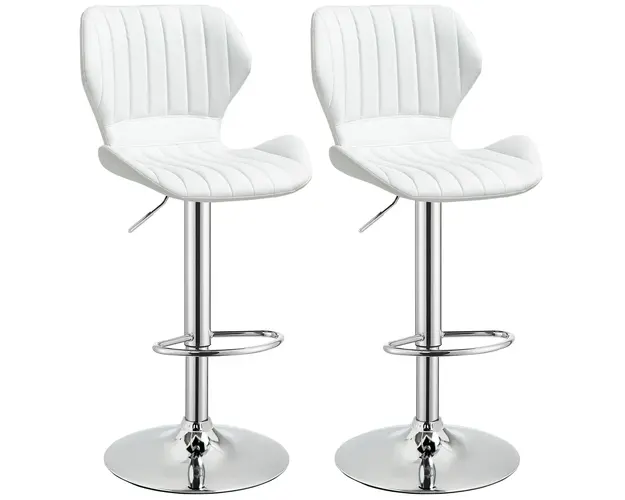 HOMCOM Set 2 Scaune Inalte cu Inaltime Reglabila, Sezut Ergonomic si Suport pentru Picioare, 47x51,5x113,5 cm, Alb | Aosom Romania