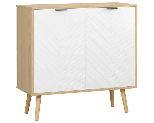 Dulap Modern HOMCOM cu Rafturi Reglabile, Design Anti-Inclinare, Mult Spatiu de Depozitare, PAL, Natural si Alb, 77x35x77,5cm | Aosom Romania