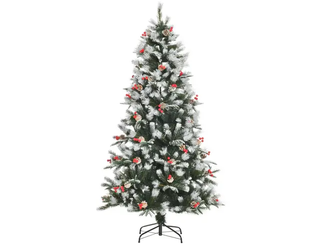 HOMCOM Brad de Craciun cu zapada, decoratiune de craciun, brad verde, brad artificial 109x109x180cm | Aosom Romania