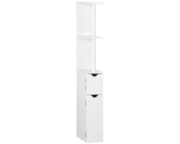 Kleankin Coloana pentru Baie cu 2 Rafturi, 2 Dulapuri, din MDF si PAL Vopsit, 15,2x29,8x118 cm, Alb | Aosom Romaniaamania