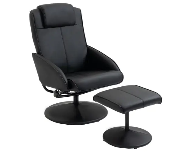 HOMCOM Fotoliu reclinabil de relaxare cu otoman pentru picioare si tapiterie din piele artificiala, 71x78x101cm, negru | Aosom Romania