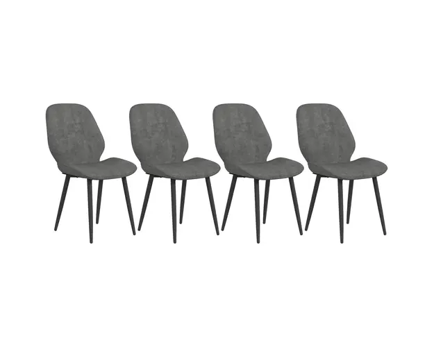HOMCOM Set de 4 Scaune de Bucatarie cu Tapiterie din Material Textil din Catifea cu Picioare Metalice Solide, Gri | Aosom Romania