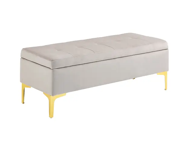 HOMCOM Banca Otomana de Depozitare, Capat de Pat din Catifea cu Picioare si Spatiu de Depozitare, 120x44x44.5 cm, Gri Deschis | Aosom Romania