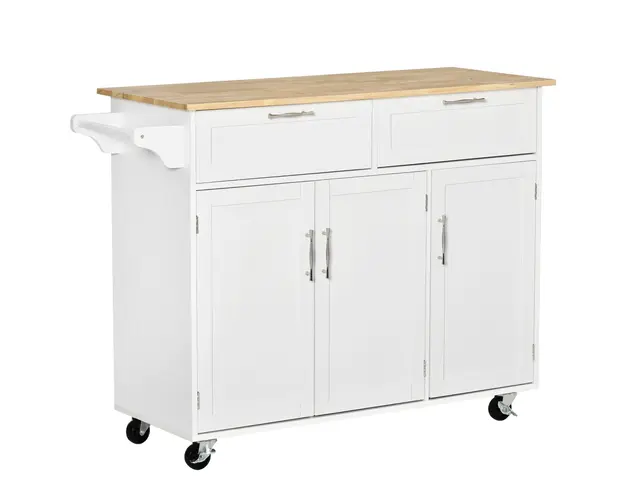 HOMCOM Carucior Bucatarie Multifunctional cu Spatiu Depozitare, 121x46x91 cm, Design Modern, Alb | Aosom Romania