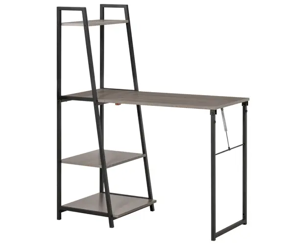 HOMCOM Birou Pliabil cu Biblioteca pe 4 Niveluri, Birou Economizor de Spatiu din Metal si Lemn, 106x48x128 cm, Gri | Aosom Romania