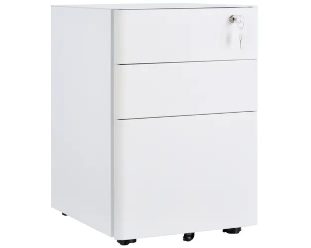 Vinsetto Fiset Metalic cu 3 Sertare si Sistem de Blocare, Mobilier de Birou pe Roti, 39x48x59cm, Design Compact, Alb | Aosom Romania