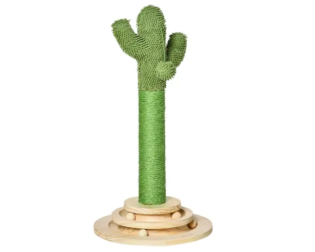 PawHut Stalp Zgariat pentru Pisici, Centru de Joaca in Forma de Cactus, 32x32x60cm, Verde | Aosom Romania