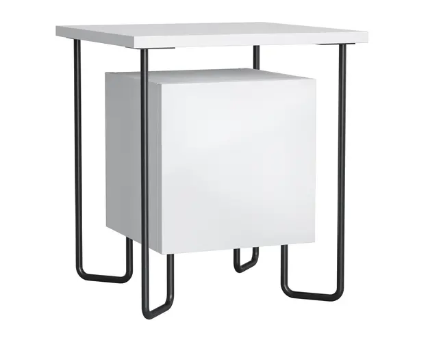 HOMCOM Noptiera Moderna cu Dulap si Polita Design Scandinav Picioare Metalice Alb pentru Dormitor | Aosom Romania