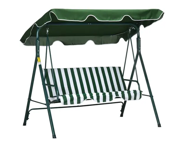 Outsunny Balansoar de Gradina 3 Locuri Acoperis Parasolar si Structura din Otel si Poliester, 172x110x153 cm, Alb si Verde | Aosom Romania