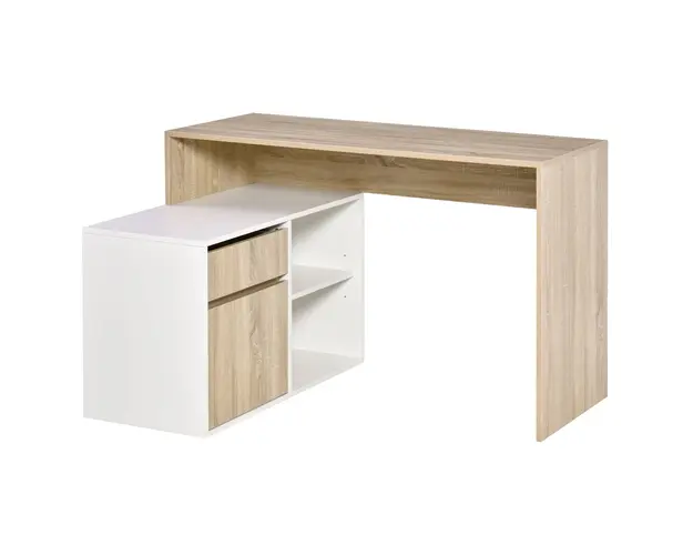 Birou unghiular din lemn cu un sertar, un dulapior si doua rafturi deschise, din PAL 120x92x75.5cm HOMCOM | Aosom Romania