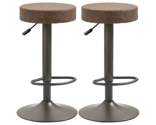 HOMCOM Set 2 Scaune de Bar, Scaune de Bucatarie Pivotante, Inaltime Reglabila, 35x36x64-85 cm, Maro | Aosom Romania