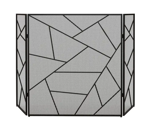 HOMCOM Paravan Pliabil Anti-Scantei pentru Semineu cu 3 Panouri, 135x1,2x85 cm, Negru | Aosom Romania