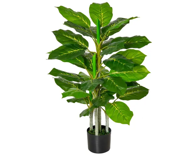 HOMCOM Planta Artificiala cu 33 de Frunze pentru Uz Interior si Exterior cu Ghiveci, Planta Falsa in PEVA, PE si Ciment, 95 cm, Verde | Aosom Romania
