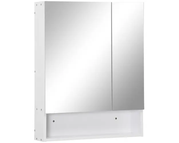 Kleankin Dulap Baie cu Oglinda Dreptunghiulara, Raft Reglabil pe 3 Nivele, Balamale Amortizare, MDF/Sticla, 60x15x75cm, Alb | Aosom Romania