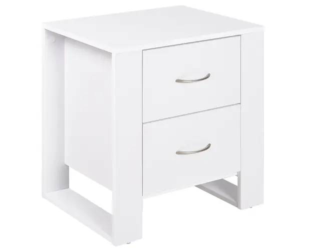 HOMCOM Noptiera Moderna din Lemn cu 2 Sertare, Manere Argintii, Mobilier Elegant Dormitor, 48x39x54cm, Alb | Aosom Romania