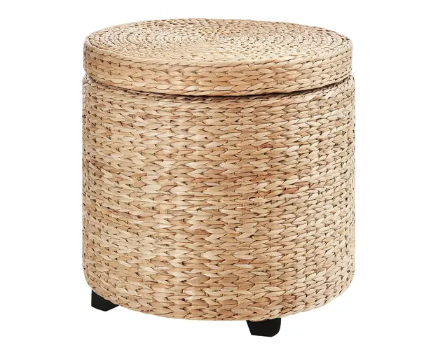 HOMCOM Taburet de Depozitare Rotund, Acoperit cu Ratan, Taburet Sprijin cu Capac, Ф43x43 cm, Kaki | Aosom Romania
