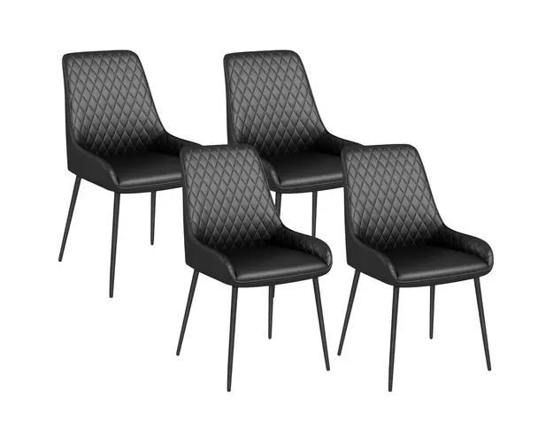 HOMCOM Set 4 Scaune de Dining Tapitate cu Spatar Inalt, Picioare din Otel si Piele Ecologica, 49x60x89 cm, Negru | Aosom Romania