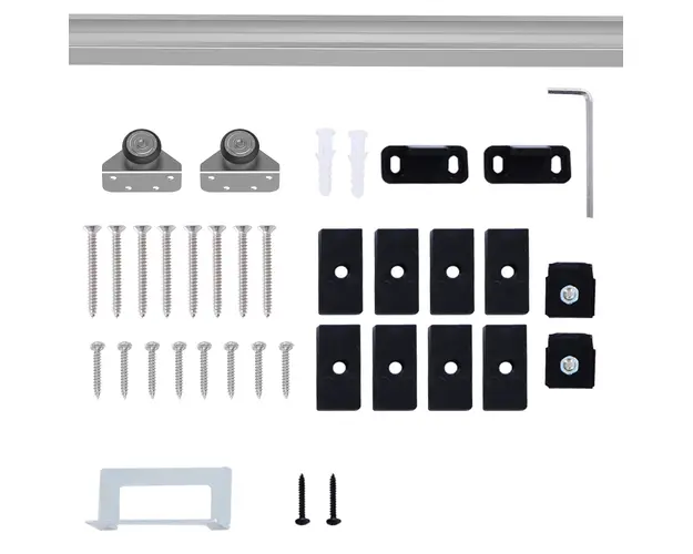 Set usa glisanta metalica HOMCOM cu unelte, role, ghidaj de podea, blocuri si cheie hexagonala, 186x2,5x3,77cm, argintiu | Aosom Romania