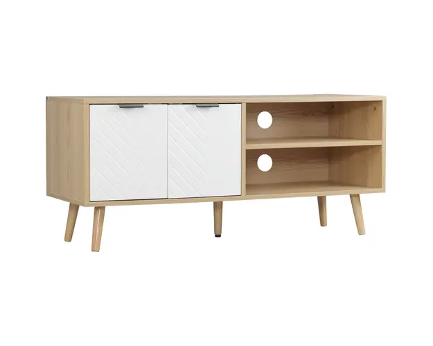 HOMCOM Dulap cu Suport pentru TV de pana la 46", Comoda TV cu Rafturi de Depozitare si Dulap, 110x39x48,8 cm, Lemn Natural | Aosom Romania