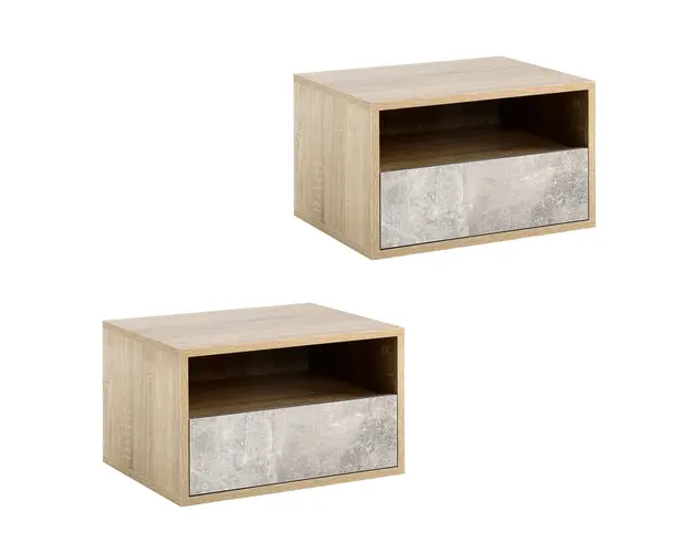 HOMCOM Set de 2 Noptiere Suspendate din Lemn cu Sertar si Raft Deschis, Design Modern, Gri si Lemn, Dimensiuni 45x35x27.5cm | Aosom Romania