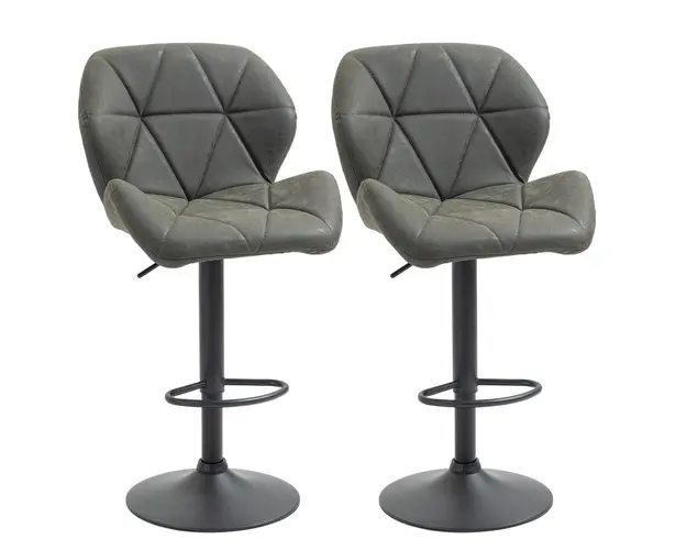 HOMCOM Set 2 Scaune de Bar Reglabile, Design Modern, Piele Ecologica, Gri, Confort Superior | Aosom Romania