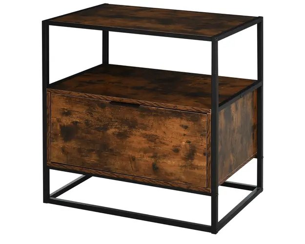 HOMCOM Masuta de Salon Moderna, Masuta din Lemn Maro cu 1 Sertar si 2 Blaturi de Sprijin, 73x45.5x76 cm, Negru | Aosom Romania