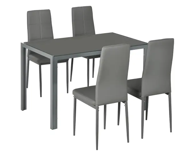 Set Masa Sufragerie cu 4 Scaune Moderne pentru Bucatarie sau Sufragerie, Gri HOMCOM | Aosom Romania