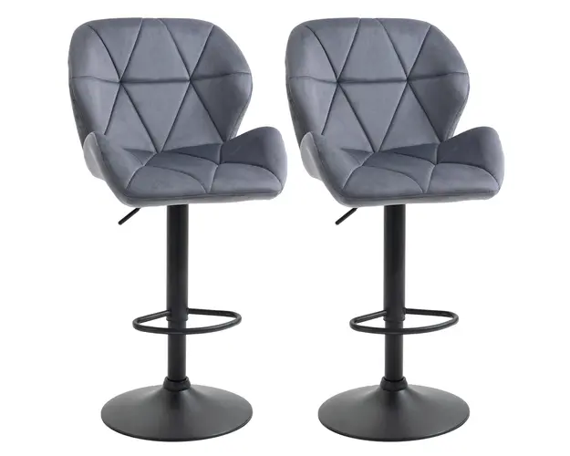 Set 2 scaune de bar, rotative, inaltime reglabila, Suport pentru picioare, Baza rotunda, gri 51.5x57.5x93-114.5cm HOMCOM | Aosom Romania