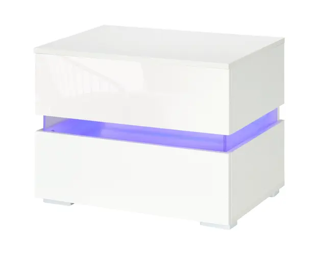 Noptiera cu LED HOMCOM | 2 Sertare cu Luciu | LED-uri RGB cu 16 Culori si 4 Moduri | Telecomanda | Alb | Aosom Romania