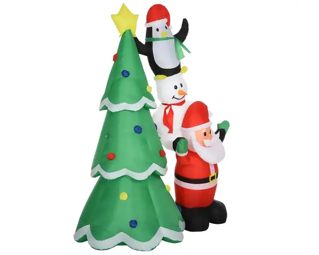 HOMCOM brad gonflabil, decoratiune Craciun cu led, decoratiune gonflabila, brad si mos craciun 243 cm | Aosom Romania