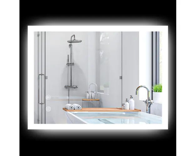 Kleankin Oglinda de Baie cu Iluminare LED 800x600mm, Tactila, Anti-Ceta, Montare Orizontala/Verticala | Aosom Romania