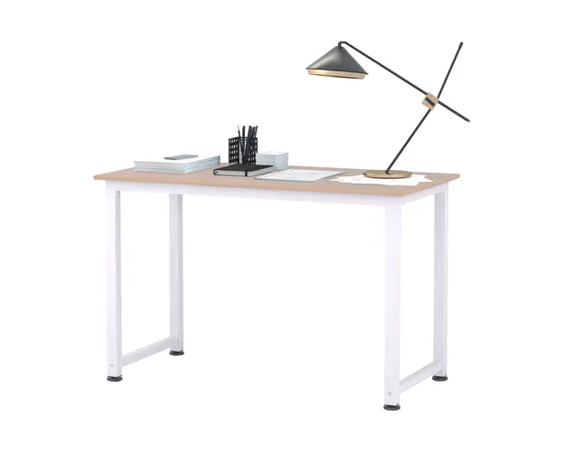 HOMCOM Masa Birou Lemn MDF Culoare Stejar si Picioare in Metal Alb | Aosom Romania