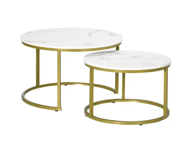 HOMCOM Set de 2 mese rotunde, set de masute de cafea stivuite cu cadru metalic pentru camera de zi, alb | Aosom Romania