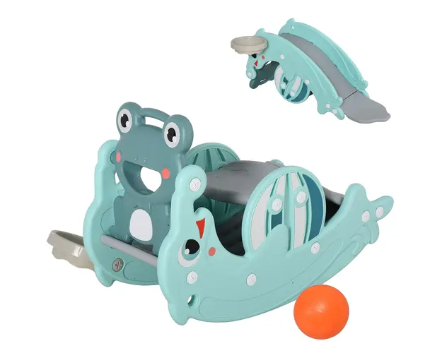 Cal balansoar HOMCOM 3-in-1 leagan din plastic, Tobogan pentru copii 3-5 ani, cos, HDPE, Verde | Aosom Romania