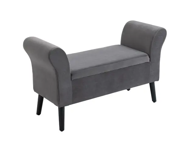 HOMCOM Banca de Depozitare Capitonata pentru Dormitor si Hol, Banca la Capatul Patului din Tesatura Catifelata cu Cotiere, 111,5x41x65cm, Gri