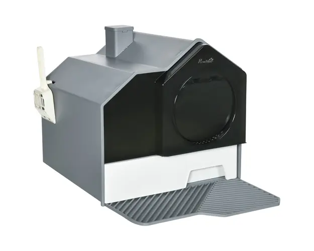 PawHut Litiera Acoperita pentru Pisici, Casuta cu Capac, Paleta, Maner, Sistem Deodorizant, Design Elegant, Alb | Aosom Romania